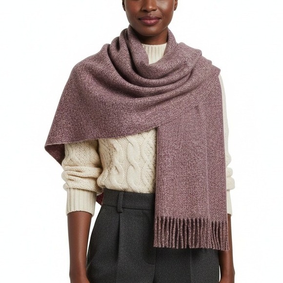 YNS Generic Accessories - NWT Oversized Fringe Rectangle Scarf Red Textured Warm Winter Chunky‎ Cozy